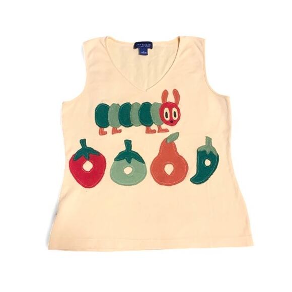 Handmade Tops - Custom Upcycled Hungry Caterpillar Patchwork Tank Top Yellow Kidcore Size M